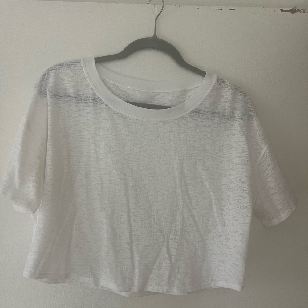 lululemon White Heathered  Crop Tee - looser fit